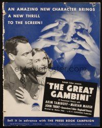 1c621 GREAT GAMBINI pressbook '37 Akim Tamiroff sees Marian Marsh's husband murdered in the future!