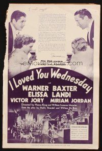 1c657 I LOVED YOU WEDNESDAY pressbook '33 great close up of Warner Baxter & Elissa Landi!