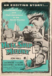 1c630 HELL SHIP MUTINY pressbook '57 Jon Hall kisses tropical beauty, John Carradine, Peter Lorre