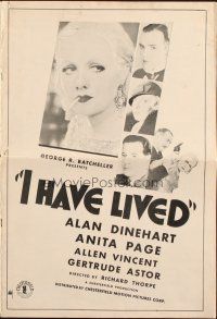 1c656 I HAVE LIVED pressbook '33 Alan Dinehart chooses bad girl Anita Page to star in his play!