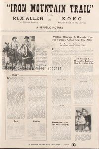 1c664 IRON MOUNTAIN TRAIL pressbook '53 Arizona Cowboy Rex Allen and his horse Koko!