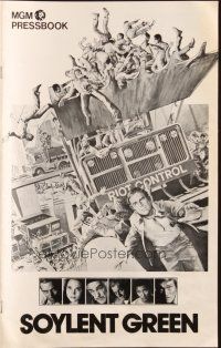 1c855 SOYLENT GREEN pressbook '73 art of Charlton Heston trying to escape riot control by Solie!