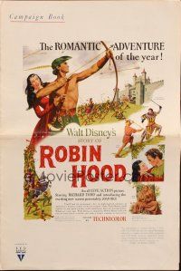 1c865 STORY OF ROBIN HOOD pressbook '52 Richard Todd with bow & arrow, Joan Rice, Disney