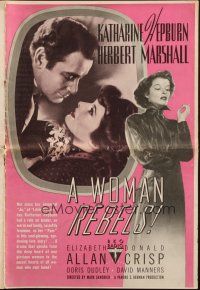 1c944 WOMAN REBELS pressbook '36 romantic c/u of feminist Katharine Hepburn & Herbert Marshall!