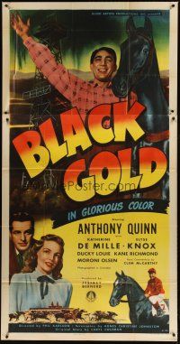 1d517 BLACK GOLD 3sh '47 Anthony Quinn, Katharine DeMille, great horse racing image!