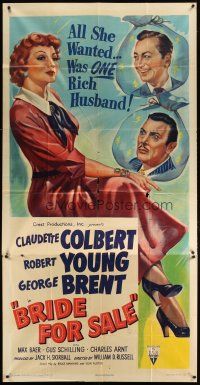 1d532 BRIDE FOR SALE 3sh '49 Claudette Colbert caught between Robert Young & George Brent!