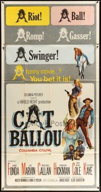 1d545 CAT BALLOU 3sh '65 classic sexy cowgirl Jane Fonda, Lee Marvin, great artwork!