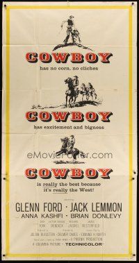 1d564 COWBOY 3sh '58 Glenn Ford & Jack Lemmon in a western movie that has no corn or cliches!