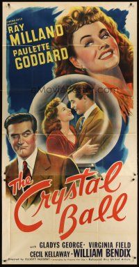 1d567 CRYSTAL BALL 3sh '43 art of sexy Paulette Goddard & Ray Milland looking into crystal ball!