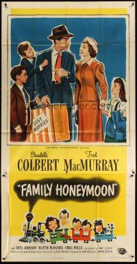 1d604 FAMILY HONEYMOON 3sh '48 art & photo of newlyweds Claudette Colbert & Fred MacMurray!