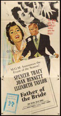 1d605 FATHER OF THE BRIDE 3sh '50 art of Liz Taylor in wedding gown & broke Spencer Tracy!