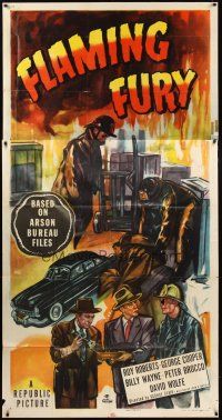 1d610 FLAMING FURY 3sh '49 from Arson Bureau files, cool artwork of firefighters & detectives!