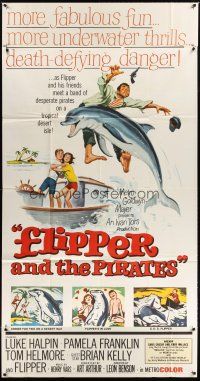 1d613 FLIPPER'S NEW ADVENTURE int'l 3sh '64 Flipper and the Pirates, great dolphin artwork!