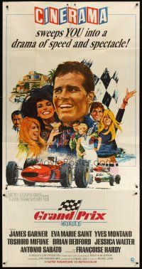 1d637 GRAND PRIX int'l 3sh '67 Cinerama, Formula One race car driver James Garner, art by Terpning!