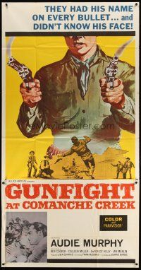 1d646 GUN FIGHT AT COMANCHE CREEK 3sh '63 cool artwork of cowboy Audie Murphy with guns drawn!