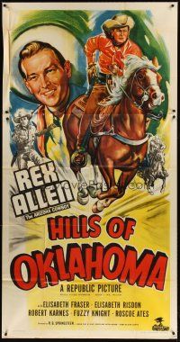 1d671 HILLS OF OKLAHOMA 3sh '50 art of singing Arizona Cowboy Rex Allen riding his horse!