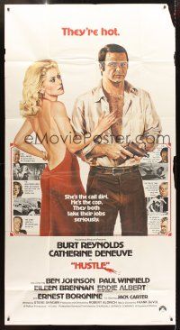 1d682 HUSTLE int'l 3sh '75 Robert Aldrich, art of Burt Reynolds & sexy Catherine Deneuve!