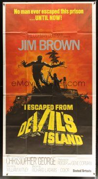 1d684 I ESCAPED FROM DEVIL'S ISLAND int'l 3sh '73 Jim Brown, cool different artwork!