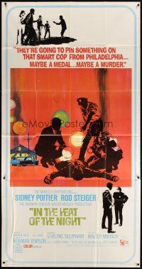 1d694 IN THE HEAT OF THE NIGHT 3sh '67 Sidney Poitier, Rod Steiger, Warren Oates, cool crime art!