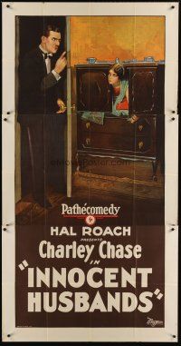 1d696 INNOCENT HUSBANDS 3sh '25 Hal Roach, stone litho of Charley Chase shushing hidden woman!