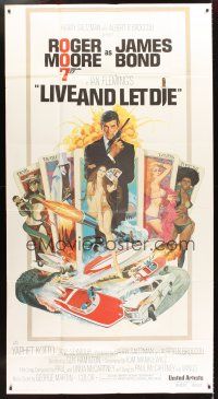 1d737 LIVE & LET DIE 3sh '73 tarot card art of Roger Moore as James Bond by McGinnis!