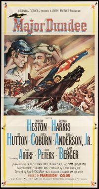 1d754 MAJOR DUNDEE 3sh '65 Sam Peckinpah, Charlton Heston, Civil War battle art by Rehberger!