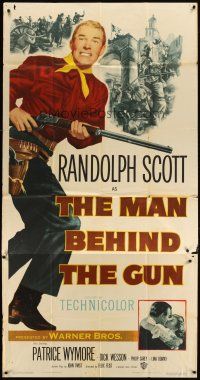 1d757 MAN BEHIND THE GUN 3sh '52 Randolph Scott blasted the Golden State clean of treason!