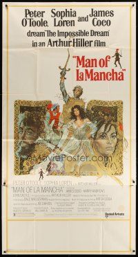 1d761 MAN OF LA MANCHA 3sh '72 Peter O'Toole, Sophia Loren, cool Ted CoConis art!