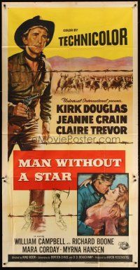 1d763 MAN WITHOUT A STAR 3sh '55 art of cowboy Kirk Douglas pointing gun, Jeanne Crain