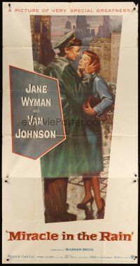 1d776 MIRACLE IN THE RAIN 3sh '56 great romantic art of Jane Wyman & Van Johnson!