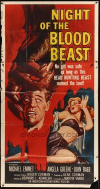1d797 NIGHT OF THE BLOOD BEAST 3sh '58 art of sexy girl & monster hand holding severed head!