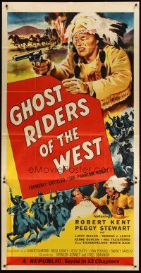 1d831 PHANTOM RIDER 3sh R54 Republic serial, art of Native American, Ghost Riders of the West!