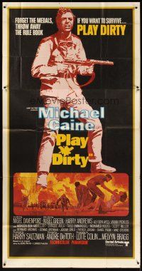1d835 PLAY DIRTY int'l 3sh '69 cool art of WWII soldier Michael Caine with machine gun!