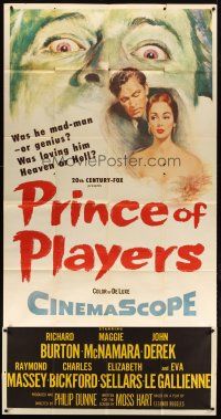 1d843 PRINCE OF PLAYERS 3sh '55 Richard Burton as Edwin Booth, perhaps greatest stage actor ever!