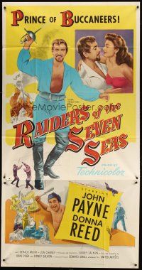 1d848 RAIDERS OF THE SEVEN SEAS 3sh '53 suave pirate John Payne romances sexy Donna Reed!