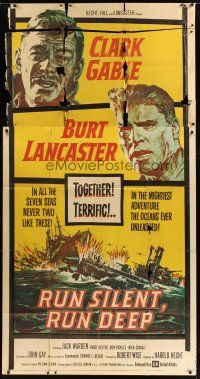 1d866 RUN SILENT, RUN DEEP 3sh '58 Clark Gable & Burt Lancaster in military submarine!