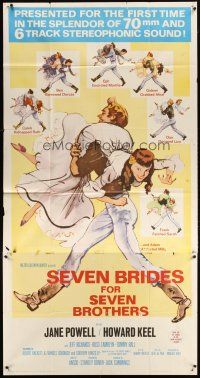 1d878 SEVEN BRIDES FOR SEVEN BROTHERS 3sh R68 art of Jane Powell & Howard Keel, classic musical!