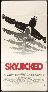 1d886 SKYJACKED 3sh '72 Charlton Heston, Yvette Mimieux, cool art of Boeing 707 airplane!