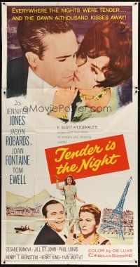 1d922 TENDER IS THE NIGHT 3sh '61 romantic close up of Jennifer Jones & Jason Robards Jr.!