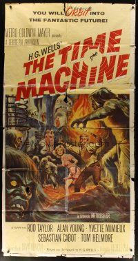 1d936 TIME MACHINE 3sh '60 H.G. Wells, George Pal, great Reynold Brown sci-fi artwork!