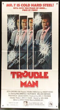 1d946 TROUBLE MAN 3sh '72 action art of Robert Hooks, one cat who plays like an army!