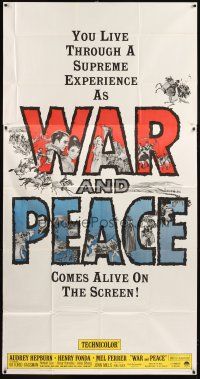 1d969 WAR & PEACE 3sh R63 art of Audrey Hepburn, Henry Fonda & Mel Ferrer, Leo Tolstoy epic!
