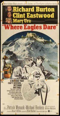 1d977 WHERE EAGLES DARE 3sh '68 Clint Eastwood, Richard Burton, Mary Ure, different WWII art!