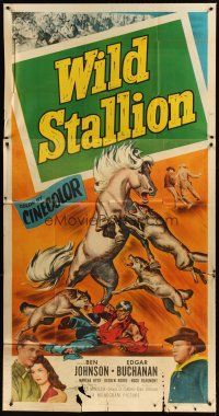 1d984 WILD STALLION 3sh '52 Ben Johnson, filmed in actual wild horse territory, cool art!