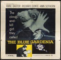 1d145 BLUE GARDENIA 6sh '53 Fritz Lang, Anne Baxter is the clinch-and-kill murderess!