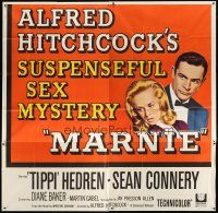 1d213 MARNIE 6sh '64 Sean Connery & Tippi Hedren in Alfred Hitchcock's suspenseful sex mystery!