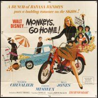 1d219 MONKEYS GO HOME 6sh '67 Disney, art of Maurice Chevalier, Yvette Mimieux & apes!