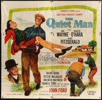 1d241 QUIET MAN 6sh R57 great artwork of John Wayne carrying Maureen O'Hara, John Ford