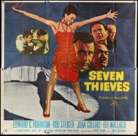 1d250 SEVEN THIEVES 6sh '59 cool art of Edward G. Robinson, Rod Steiger & sexy Joan Collins!