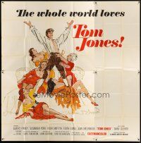 1d267 TOM JONES int'l 6sh '63 artwork of Albert Finney surrounded by five sexy women on bed!